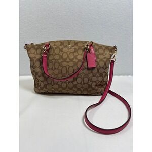 Coach Lexy F29548 Signature Jacquard Pink Leather Crossbody Shoulder Bag
